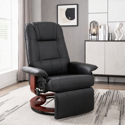 Fauteuil inclinable manuel en similicuir, fauteuil pivotant réglable avec repose-pieds, accoudoir et base en bois enveloppé