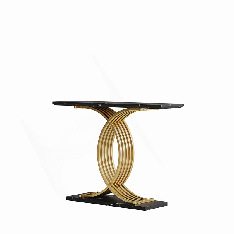 Accent Console Table With Black-Gold Light Luxury Design, Scratch-Resistant Surface, And Space-Saving Slim Profile For Modern Entryways.