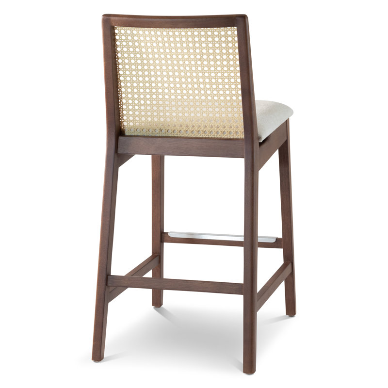 Modern Brazilian Nardia Cane Bar Stool, Counter Stool (25.5" Seat Height), Light Gray/Nogal/Natural