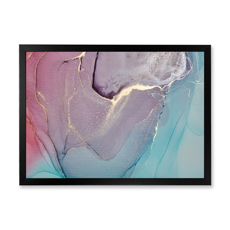 Turquoise et rouge, art liquide I - peinture sur toile, H 12 po x l 20 po, Toile avec cadre de coin noir fermé