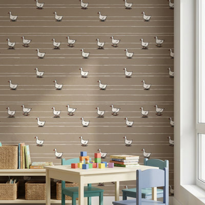 Ducks Wallpaper Striped Modern Wall Mural
