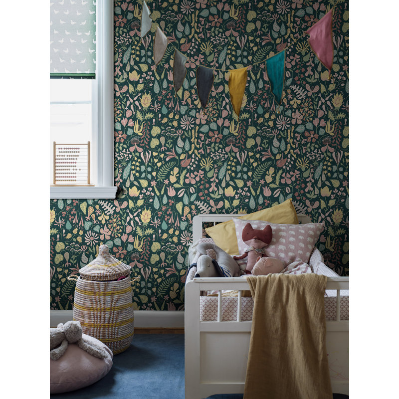 Papier peint Borarystapeter Herbarium, Vert / bleu sarcelle / jaune