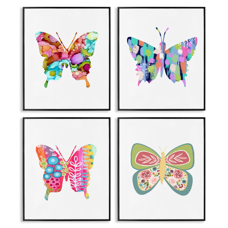  Ensemble de 4 giclées audacieuses à motif de papillons audacieux par Lisa Nohren, H 14 po x l 11 po