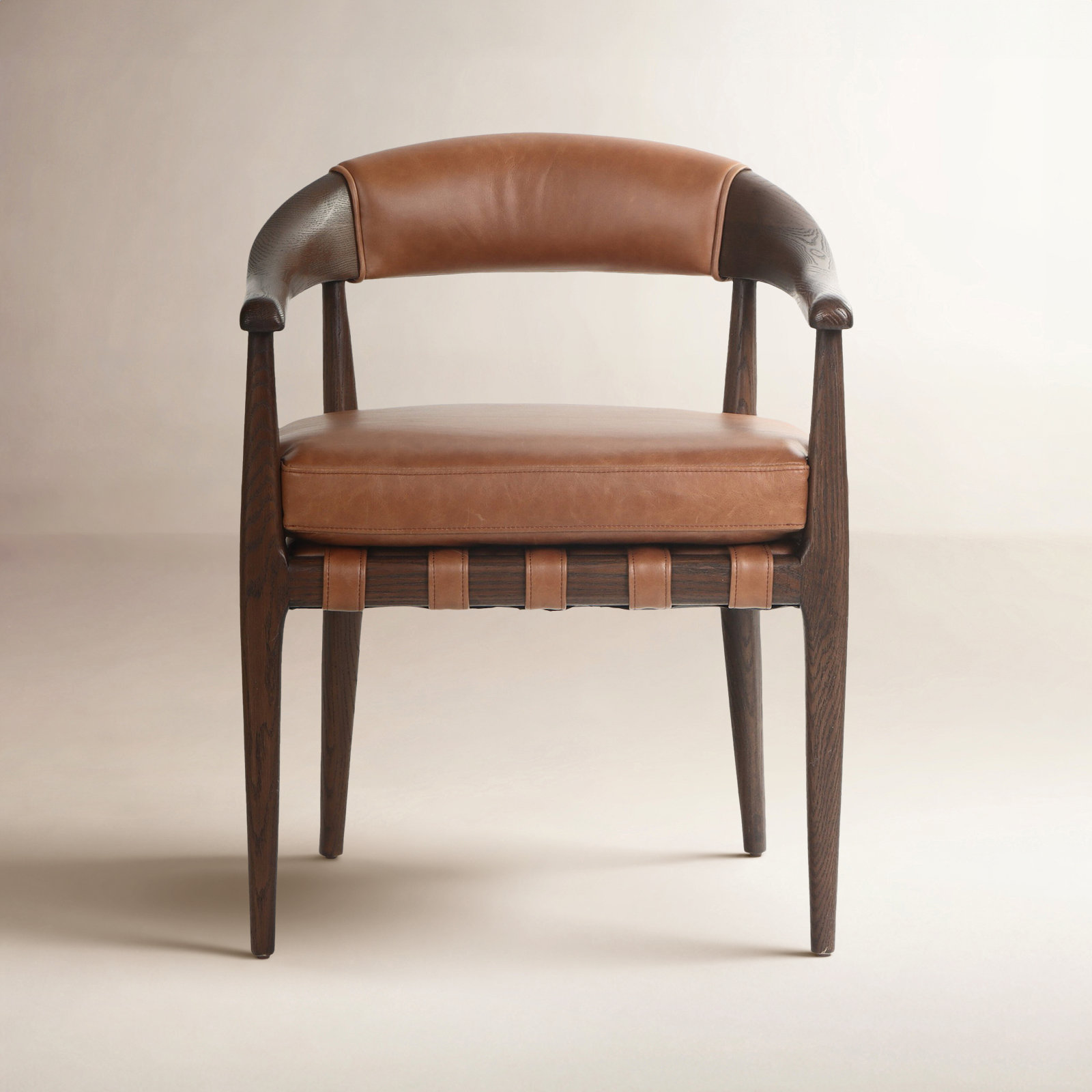 Clendon Genuine Leather Oak Dining Armchair, Terra Brown Oak Leather
