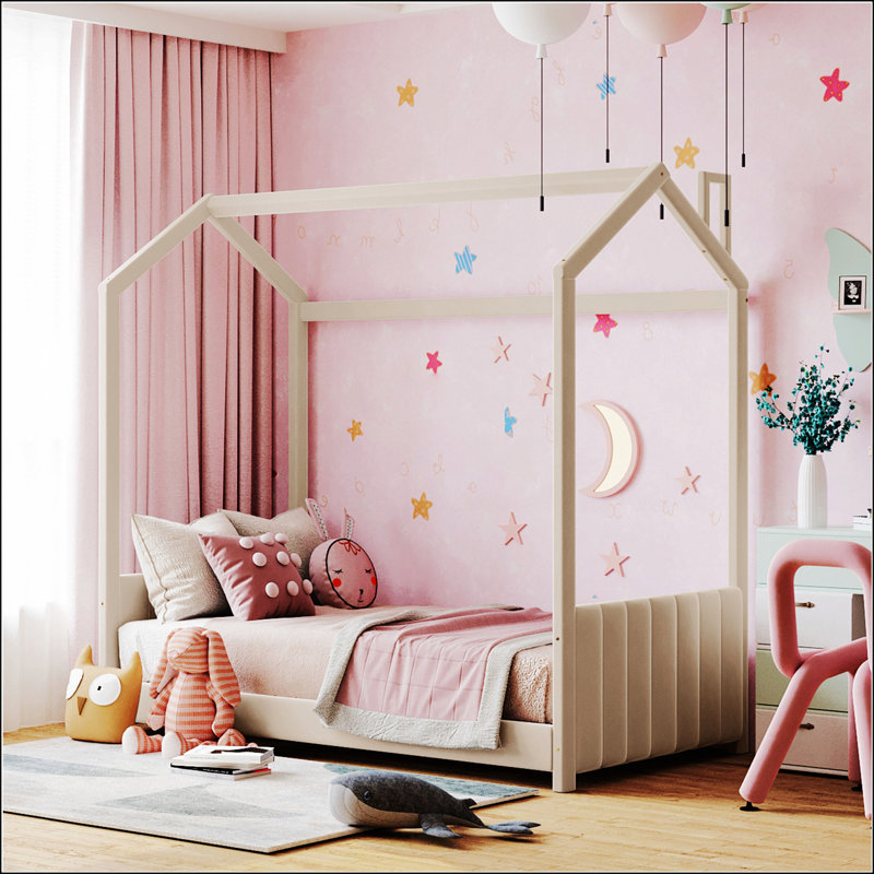 Lit simple en velours, Lit simple, Beige