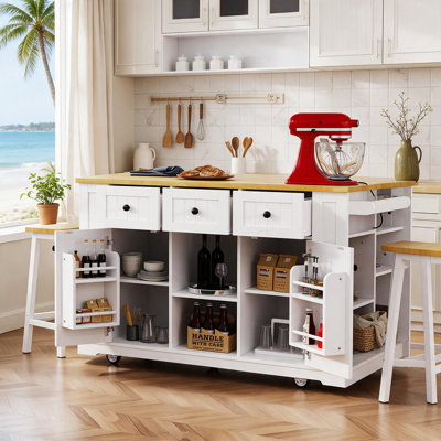 53Inch Large Kitchen Island With 2 Bar Stools
