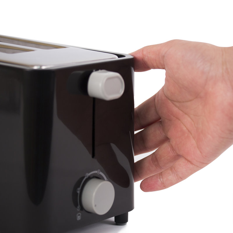 Compact Black Stainless Steel 2-Slice Toaster with Wide Slots