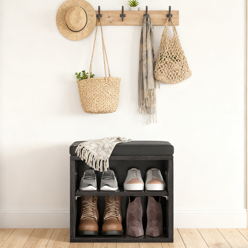 Banc de rangement pour chaussures 1 pièce avec coussin, organisateur de chaussures solide pour le vestibule, le salon (L 15 po x l 11 po x H 16 po), noir
