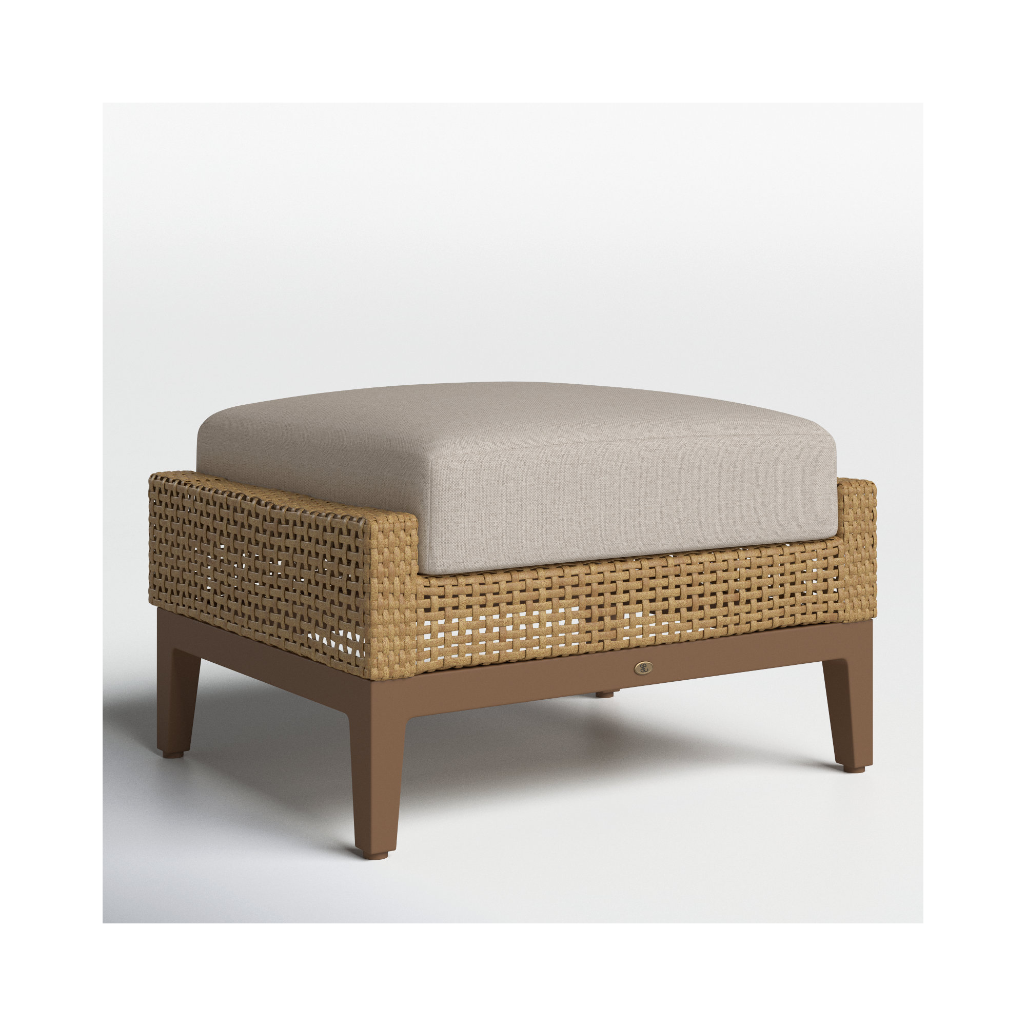 Peninsula Wicker Outdoor Woven Ottoman, Dove Sunbrella® Linen, Peninsula #37 Light Raffia/Natural, No welt + Standard fill