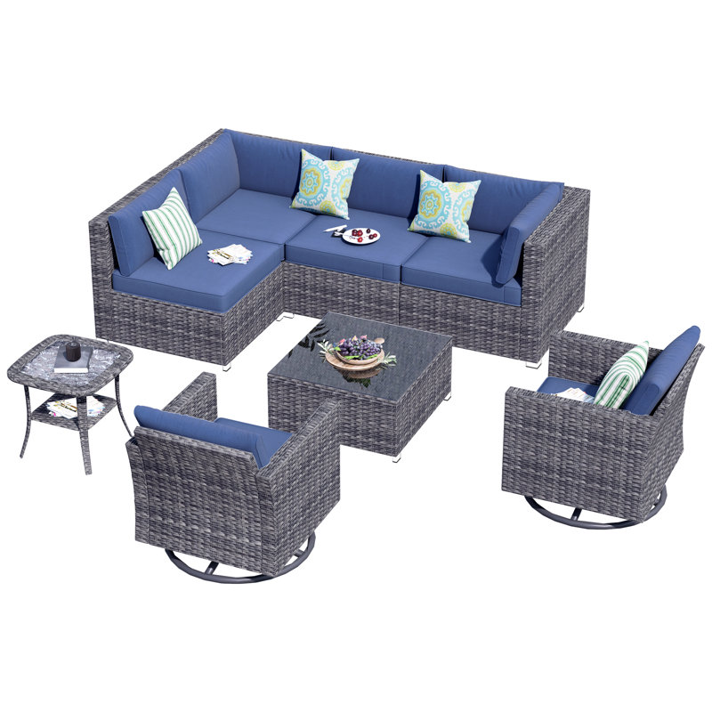 Guylene 6 - Person Patio Conversation Set with Cushions, Blue