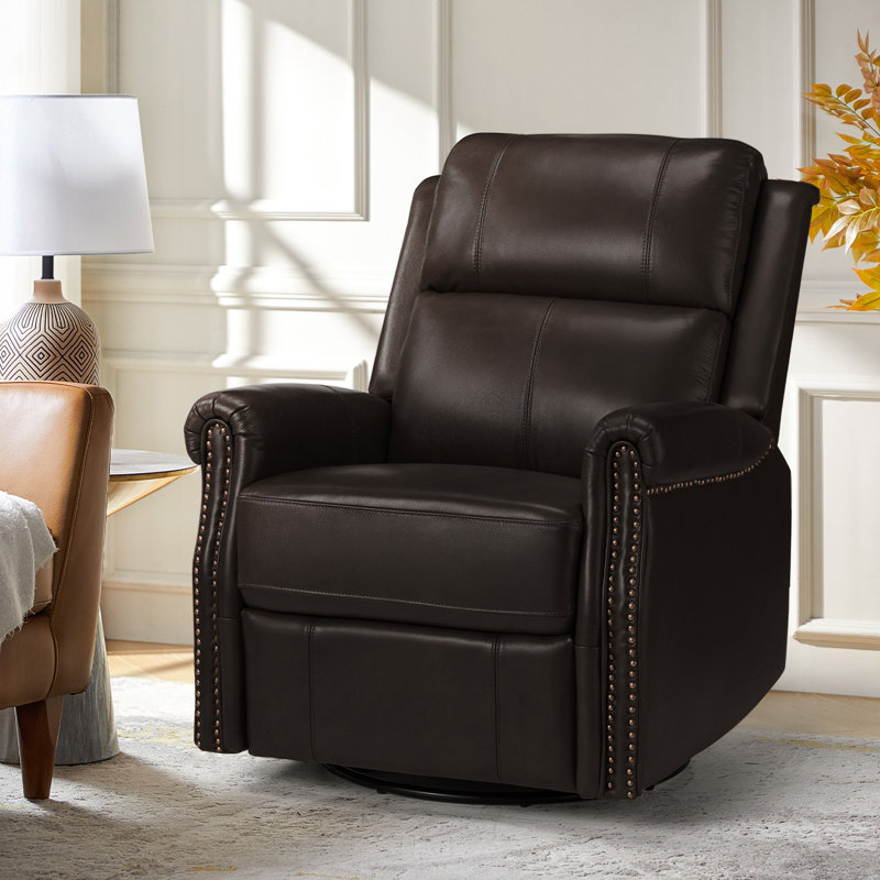 Inglenook 32" Wide Genuine Leather Power Swivel Standard Recliner, Black
