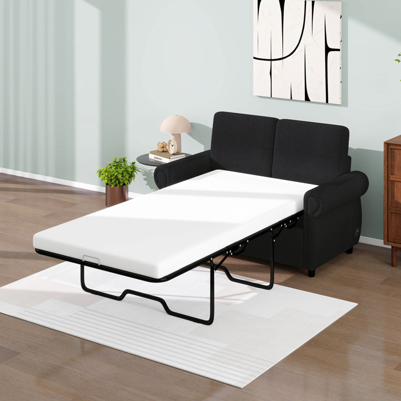 Causeuse-lit escamotable de 57,9 po avec matelas en mousse à mémoire de forme et 2 ports USB pour le salon, Noir