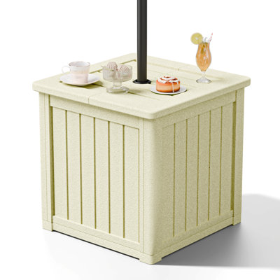 Table d'appoint carrée multifonctionnelle avec pied de parasol, fini sablé blanc cassé, 48 cm (L) x 48 cm (P) x 48 cm (H)