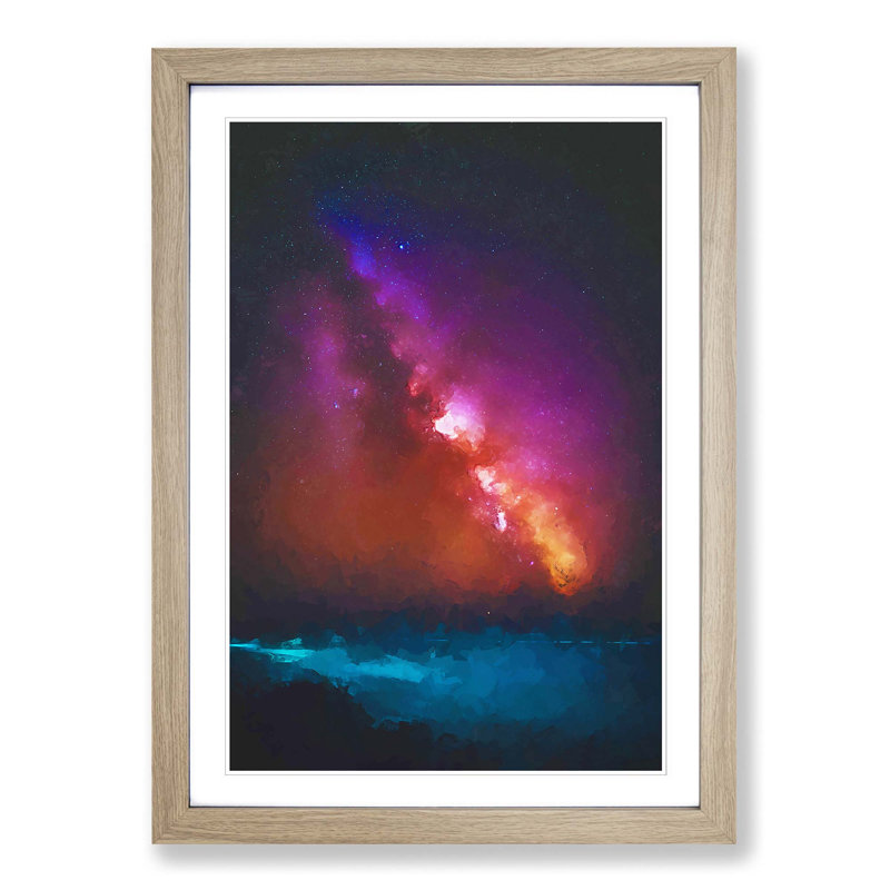 Stars over the Ocean - Picture Frame Graphic Art Print, 87cm H x 62cm W x 2cm D, Oak Framed