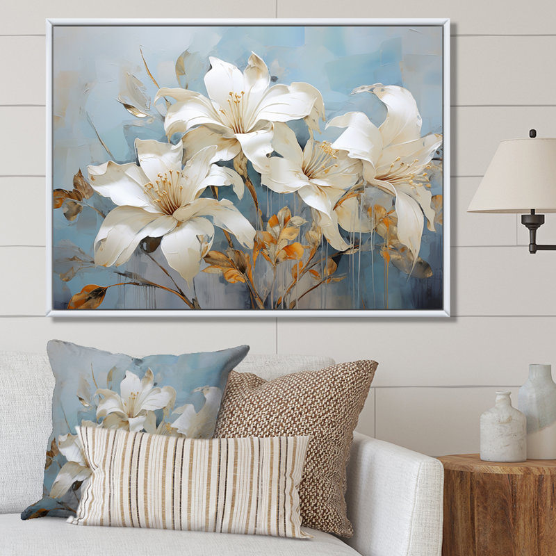Lilies en fleurs IV sur toile, H 12 po x l 20 po x P 1 po, Cadre flottant noir