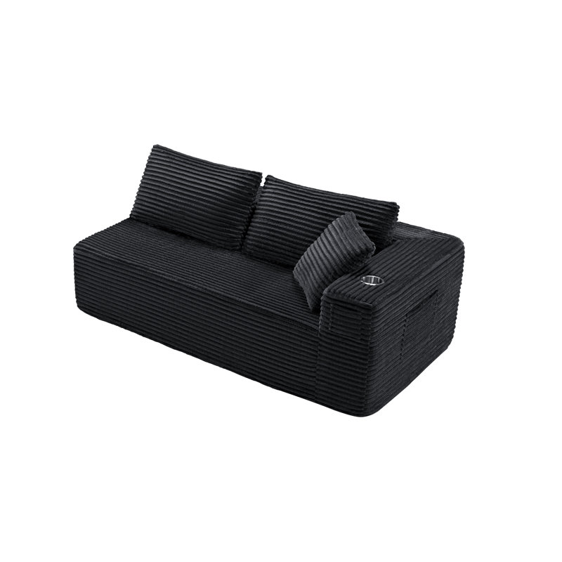 Canapé à compression de bout ouvert de style désossé avec accoudoir à gauche de 71 po, Noir