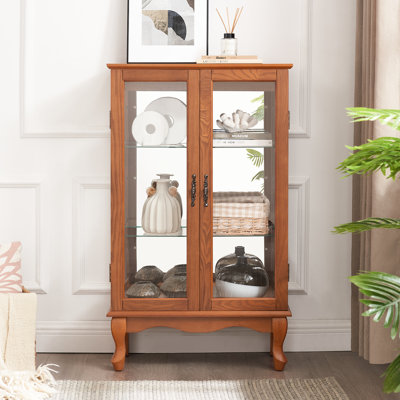 Élégante armoire vitrée avec - intérieur spacieux à miroir avec 2 portes pour la maison et le chêne