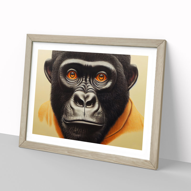 Curious Gorilla - Framed Print, 25cm H x 34cm W x 2cm D, Oak
