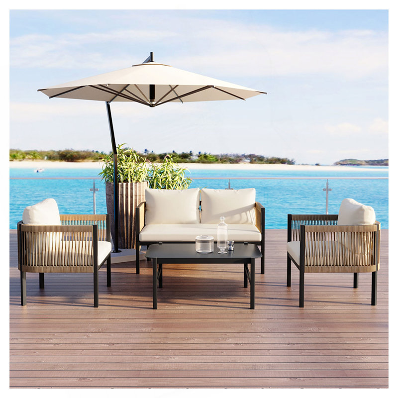 Multi-Person Outdoor Sofa Combination With A Table, Suitable For Garden, Backyard And Balconies, Beige