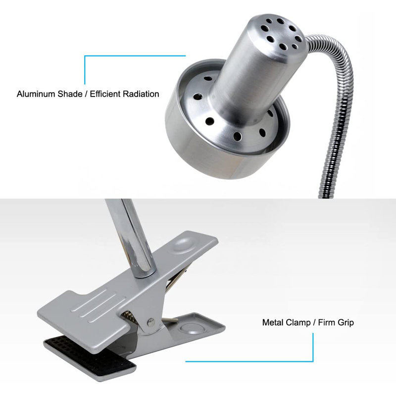 O’Bright LED Clip-On Light Desk, Dimmable LED Desk Lamp With Metal Clamp, 5W LED, Silver, Silver