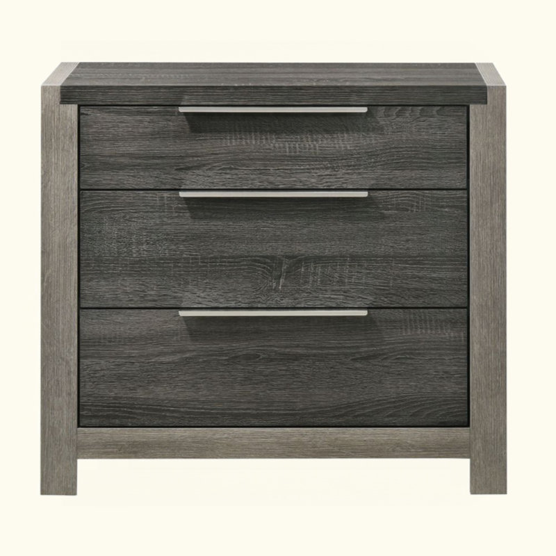 Table de chevet contemporaine à 3 tiroirs avec finition grise et 3 tiroirs