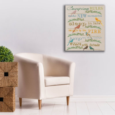 «Camping Rules White Fabric Birds» par Jean Plout, art mural sur toile, 26 po x 30 po