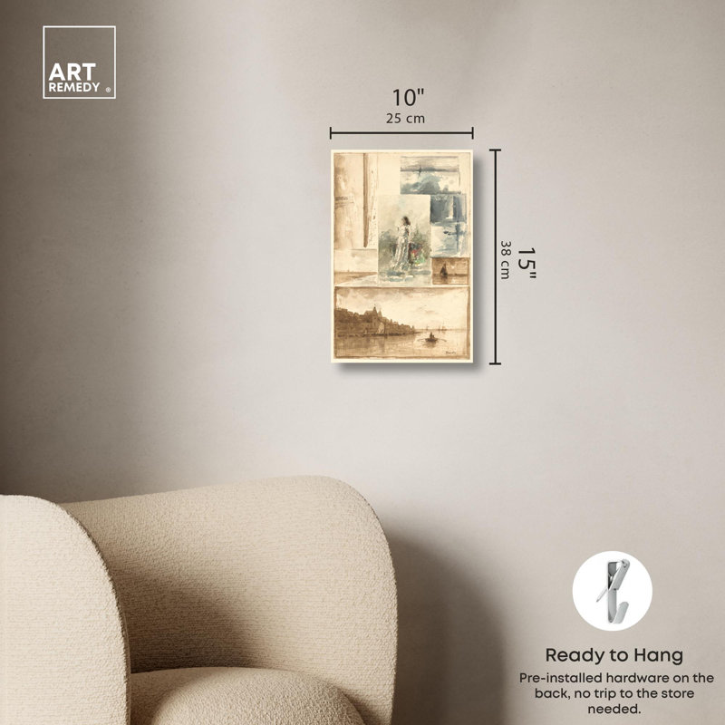 Beige and Brown Trompe L'oeil Collage Canvas Wall Art
