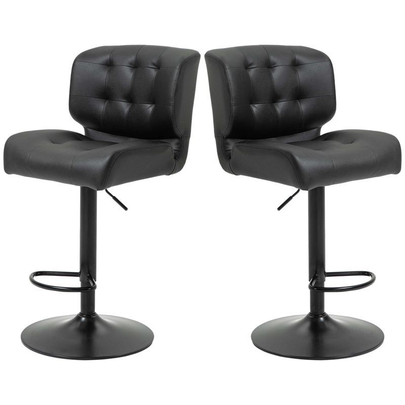 HOMCOM Bar Height Bar Stools Set of 2 with Adjustable Seat, Thick Padded Cushion and Metal Footrest for Home Bar, Black