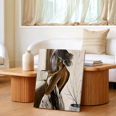 Abstrait, portrait de femme moderne, figure brune neutre, reproduction d'art sur toile, abstrait moderne, décoration de salon pour chambre à coucher, bureau, couloir, galerie, décoration murale, décor de salon