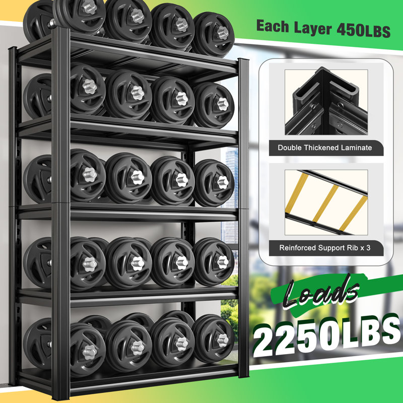 Makaylin Storage Shelves, 5-Tiers Adjustabel Garage Shelving Unit for Storage, Basement, Warehouse, Black