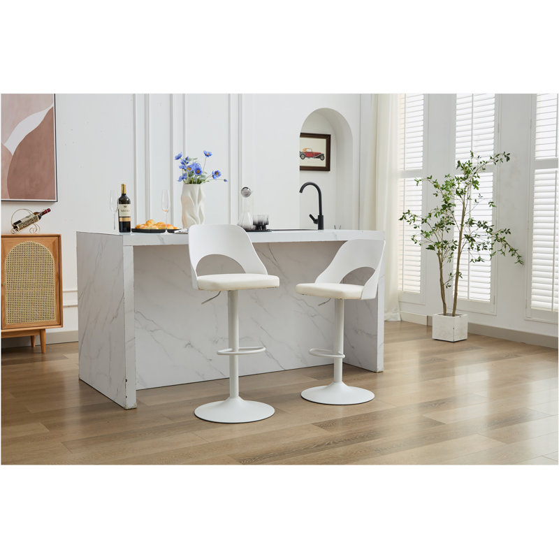 Bar Stools Set of 2 Modern Grey PU Counter Height Barstool, High Padded Swivel Adjustable Barstools with Back for Bar Counter and Kitchen Island