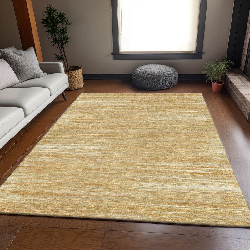 Tapis doré Prisco lavable à la machine de qualité supérieure, Rectangle 2 pi 6 po x 3 pi 10 po
