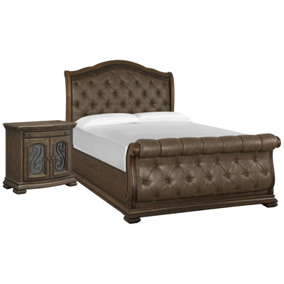 Hans California King Upholstered Sleigh Bed With Bachelor Chest