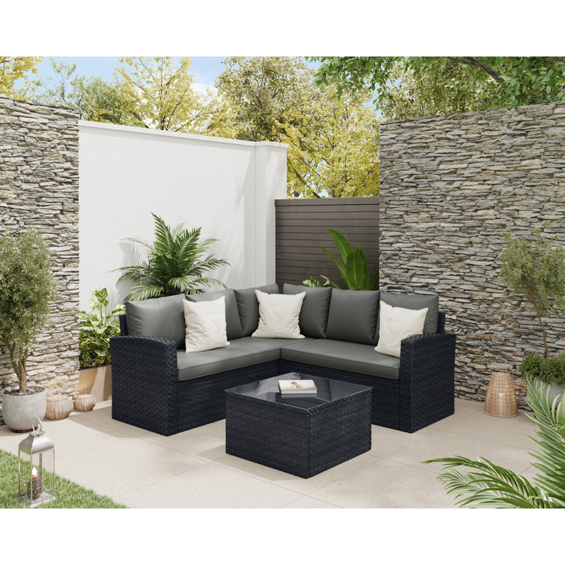 Hamler Polyethylene (PE) Wicker 5 - Person Seating Group with Cushions, Black