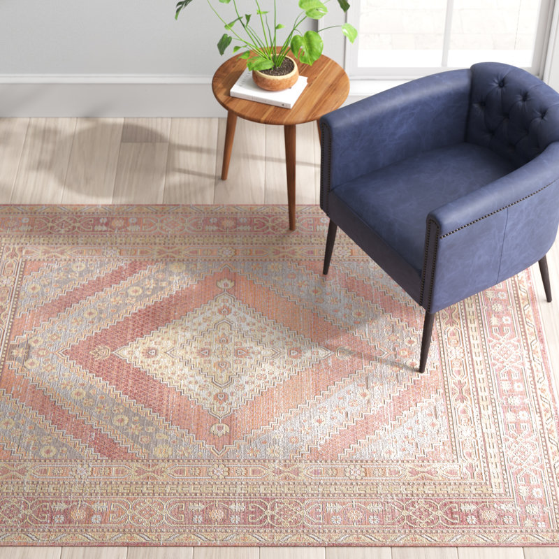 Tapis rose à motif géométrique Allerone, Rectangulaire de 11 pi 10 po x 9 pi 3 po