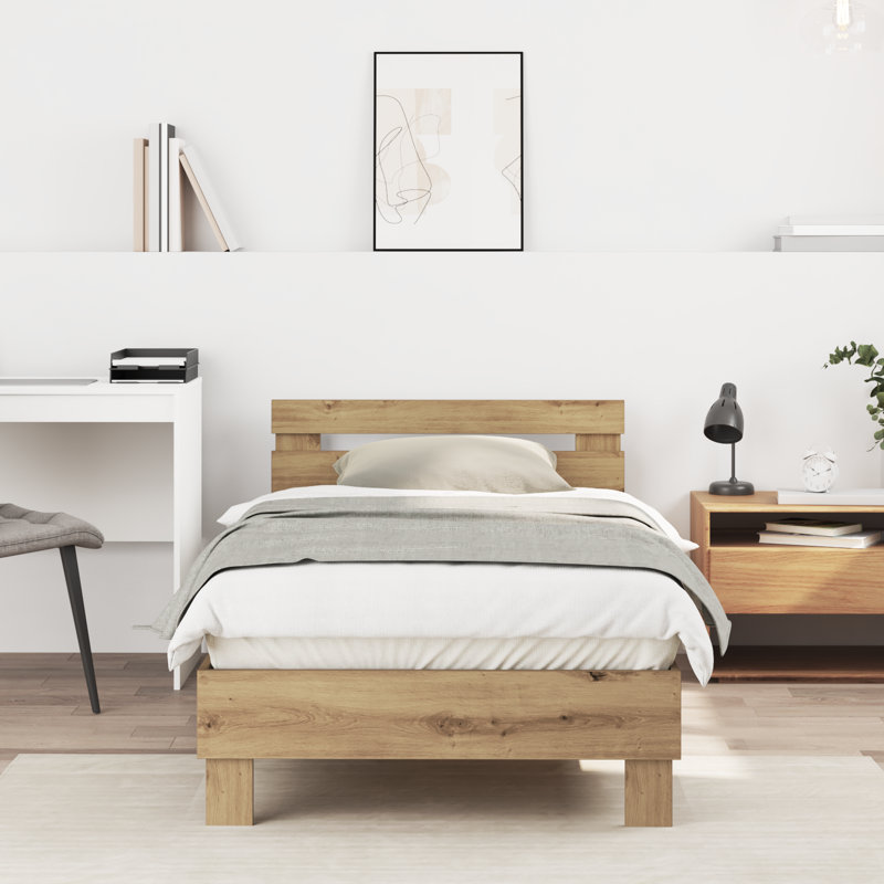 Single Bed Durable Rustic Minimalist, Solid Wood, Natural, 90cm x 190cm