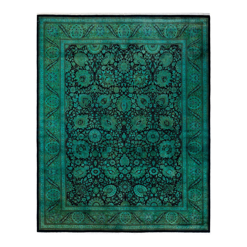 Tapis noir / vert unique 8 pi 2 po x 10 pi 4 po Yamili