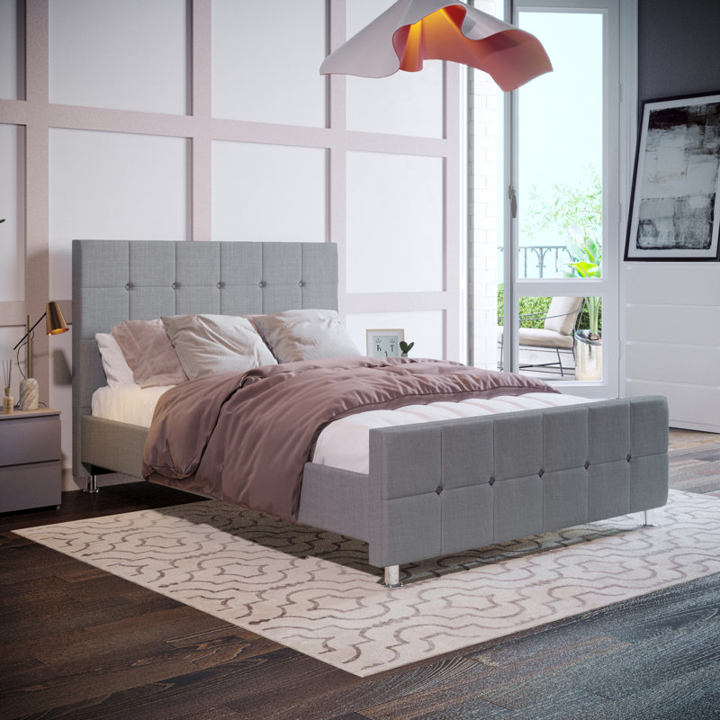 Raul Upholstered Bed Frame, UKFR Certified, Kingsize (5'), Light Grey Linen