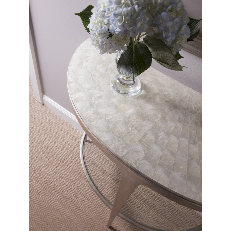 Contemporary Silver Metal & Glass Demilune Console with Storage
