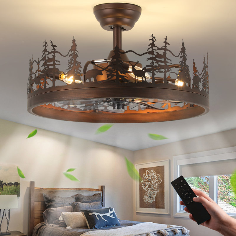 Ventilateur de plafond avec roues 21,65 "avec pales réversibles et télécommande, 21,65 po de largeur, Gris / bronze