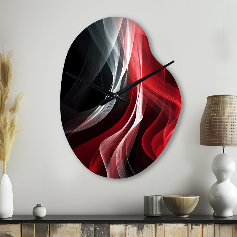 Horloge murale abstraite rouge et noire Contemplative VI - Vagues, Petit