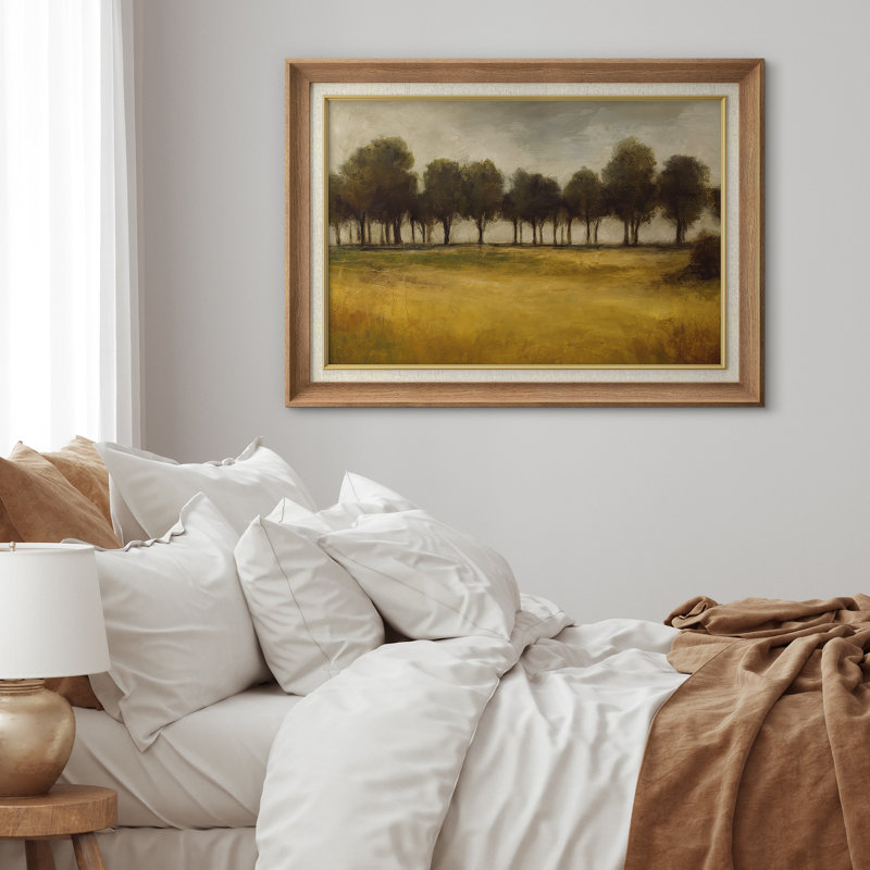 «Golden Meadow Tree Line Landscape Wall Decor», reproduction d'art sur toile encadrée, H 26 po x l 36 po x P 1,5 po