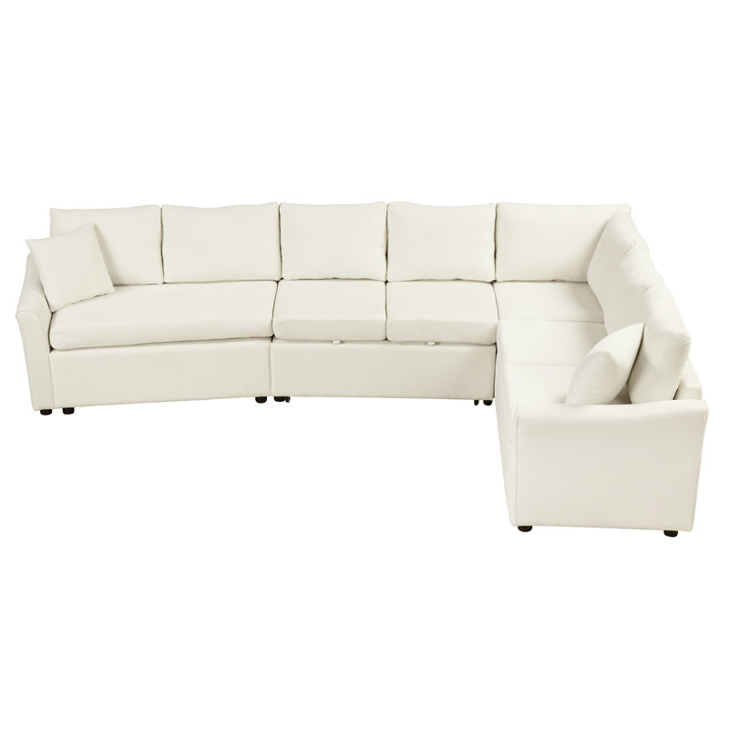 Beige Bed With L-Shaped Configuration And Foam 124.8"L-Shaped Pull Out Power Socket,