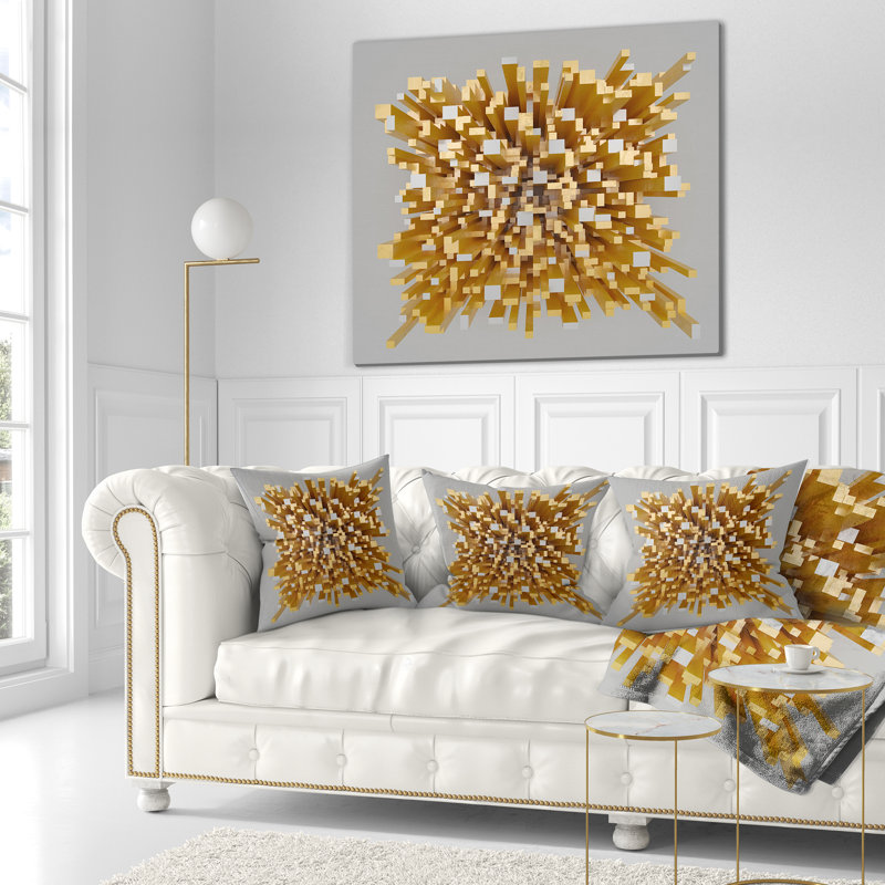 Golden Fragments 3D Design - coussin imprimé abstrait, 18 po x 18 po, Coussin décoratif