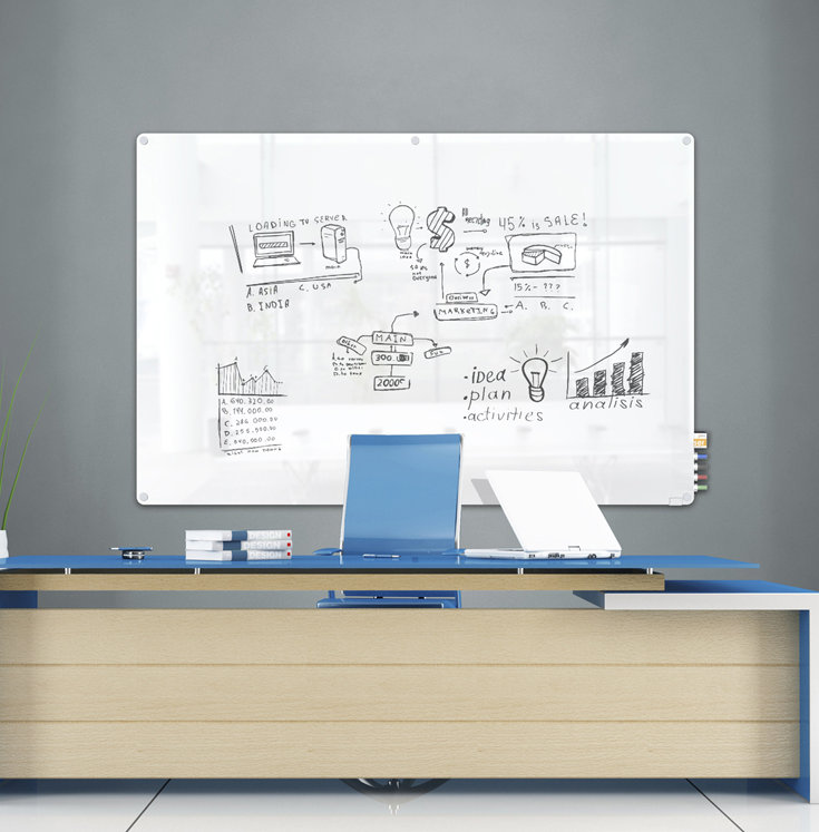 Panneau de verre magnétique mural Harmony, Blanc, 48" x 72"
