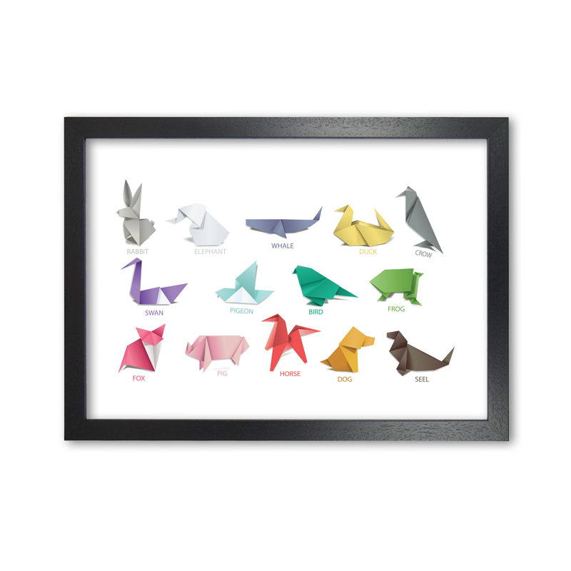 Origami Animals - Print, Black Grain Frame, 60 cm H x 85 cm W x 5 cm D
