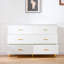 Commode 6 tiroirs blanche avec poignées dorées et pieds en métal