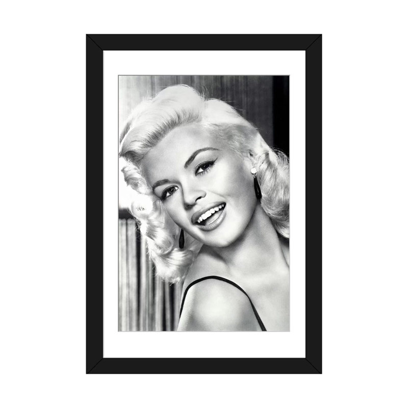 «Gorgeous Smile» par Jayne Mansfield - reproduction sur toile tendue, Papier d'art encadré noir, Blanc