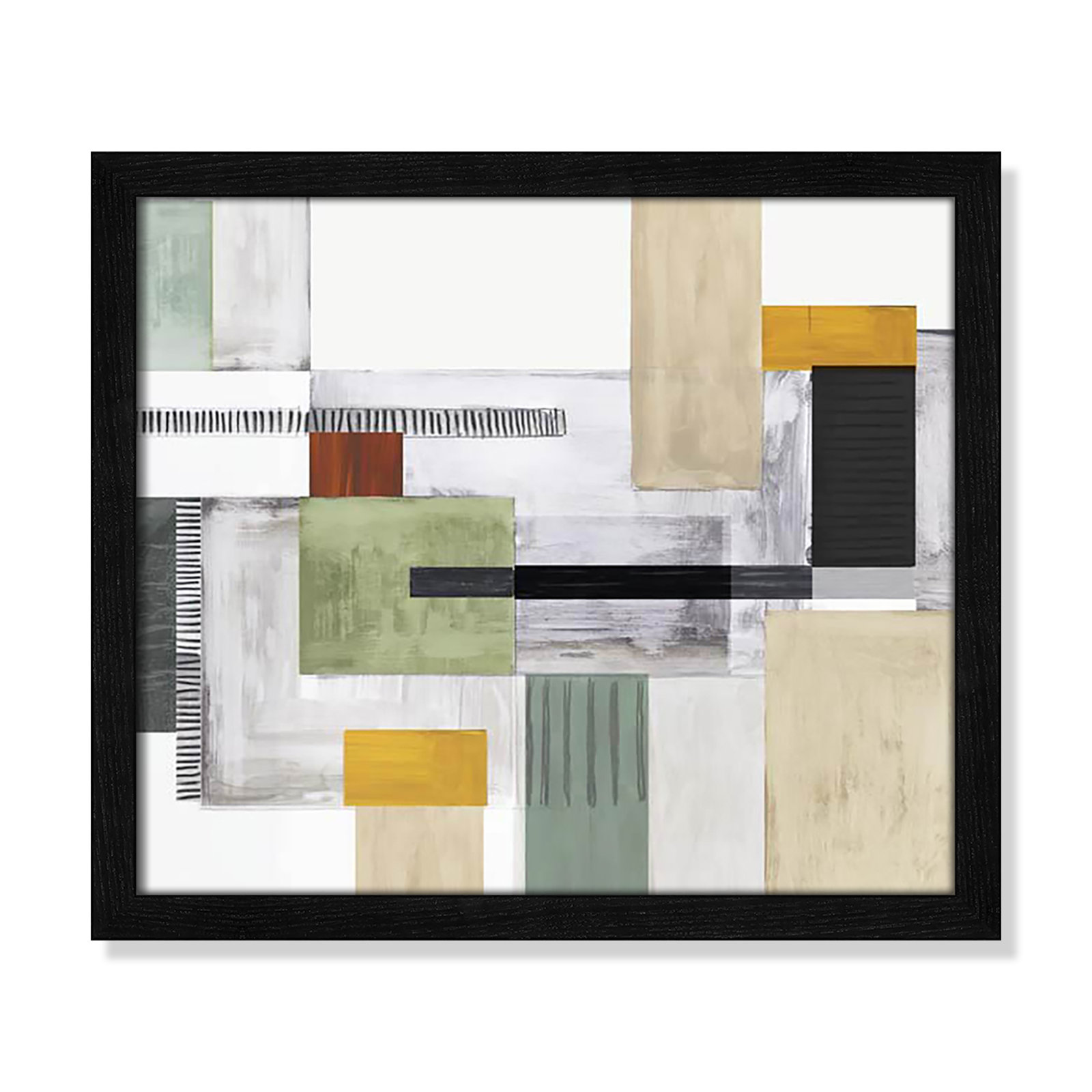 Playful Blocks Print by Tom Reeves, No Mat, Black Slim Picture Framed, 13" H x 15" W x 0.75" D