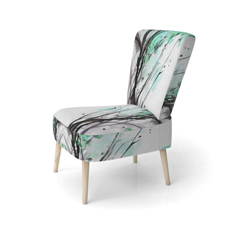 Abstract Orange Flowers - Chaise d'appoint rembourrée traditionnelle, Vert / noir / blanc